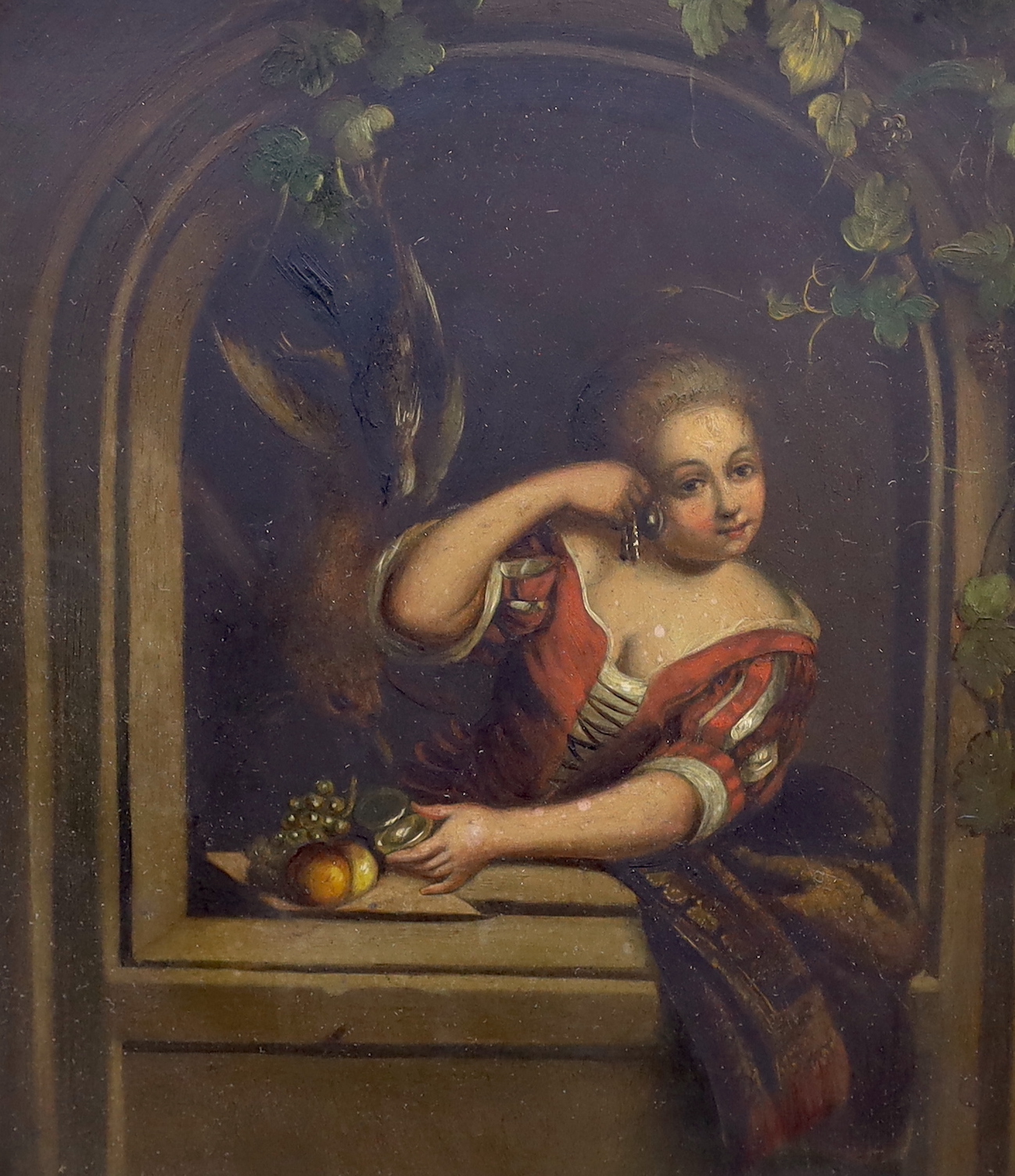 19th century German school, set of five oils on zinc, including figure playing a violin and a tavern scene, ornate gilt framed, 19 x 16cm